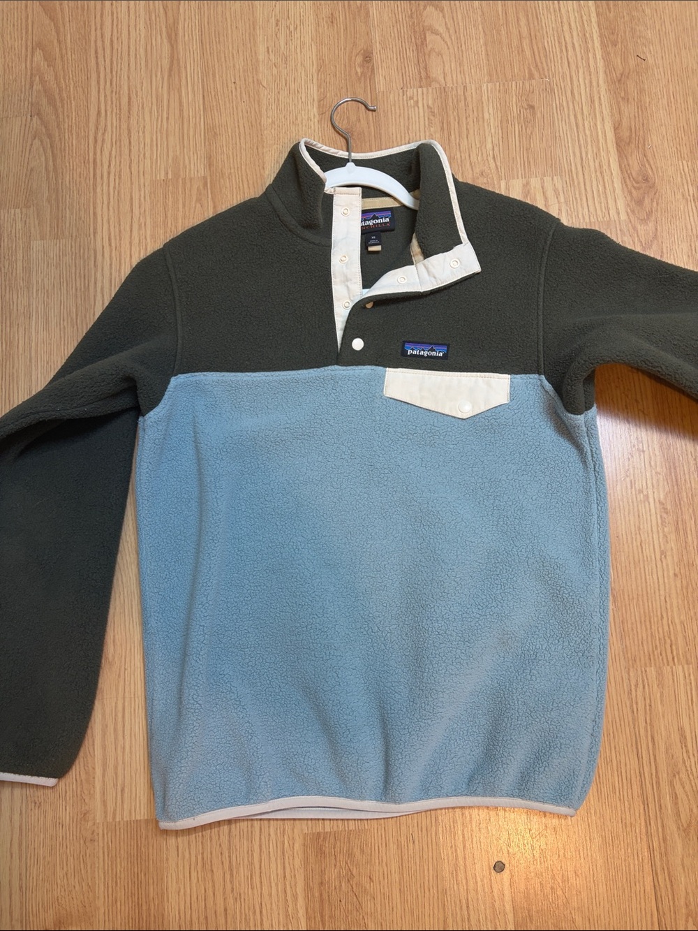 Patagonia Two-Tone Snap Fleece Pullover - Olive Green & Light Blue